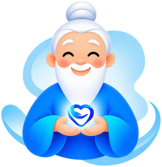 Ông Bụt nâng niu logo trái tim