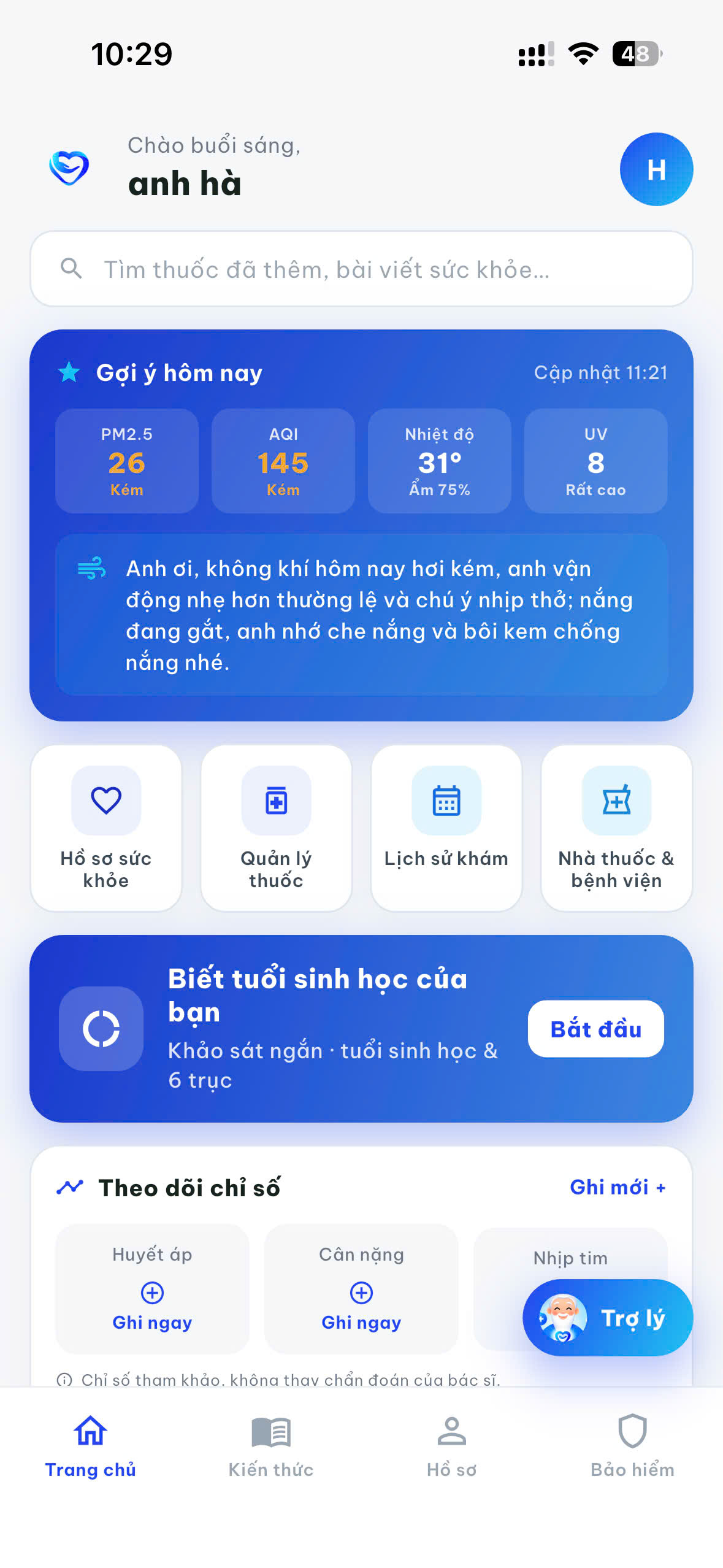 Màn hình Trang chủ của ứng dụng Bụt